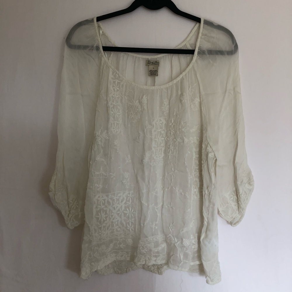 Lucky Brand Embroidered Lace Peasant Blouse